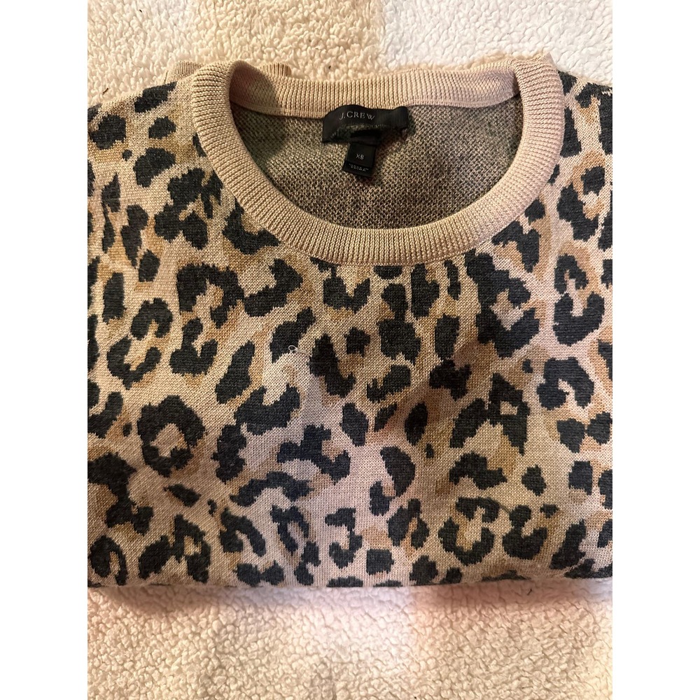 J.Crew Women's Sweatshirt Multicolor Size XS Leopard Long Sleeve Ribbed Hem